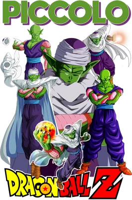 Hình ảnh tập hợp nhiều phiên bản của nhân vật Piccolo từ Dragon Ball Z, với các tư thế và biểu cảm khác nhau.