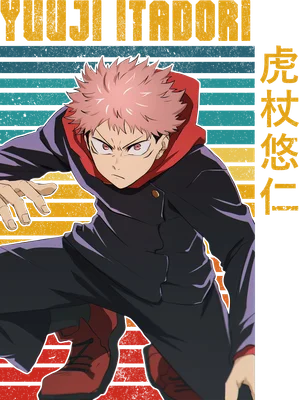 Hình ảnh Yuji Itadori, nhân vật chính anime Jujutsu Kaisen, trong tư thế hành động với mái tóc hồng và trang phục đặc trưng.