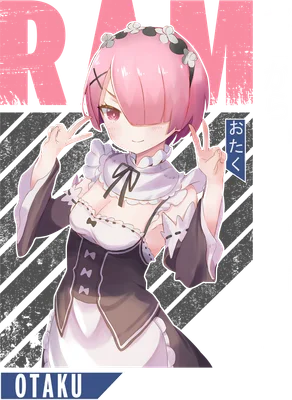 Hình ảnh Ram chibi từ Re:Zero, mặc trang phục hầu gái, tóc hồng, giơ hai ngón tay chữ V.