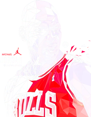Hình ảnh Michael Jordan với phong cách low poly, mặc áo Chicago Bulls, thể hiện sự mạnh mẽ.