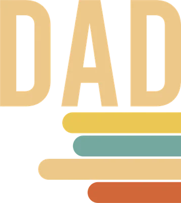 Thiết kế chữ DAD với phong cách retro, các dải màu pastel xếp chồng lên nhau trên nền xám.