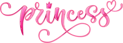 Chữ 'Princess' viết tay màu hồng bóng bẩy, có vương miện nhỏ trên chữ 'i' và trái tim ở cuối chữ 's'.