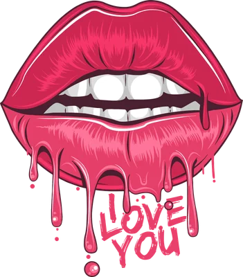 Hình ảnh đôi môi màu hồng quyến rũ với son môi đang nhỏ giọt, có chữ 'I LOVE YOU' bên dưới.