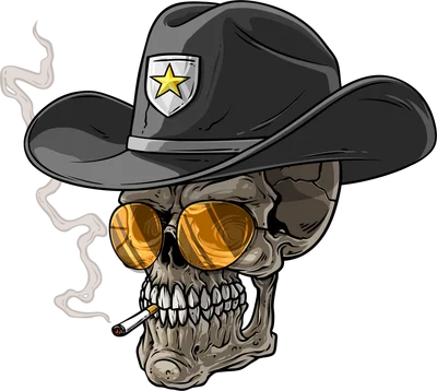 Hình vẽ đầu lâu đội mũ cao bồi đeo kính râm và ngậm điếu thuốc phong cách ngầu