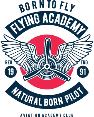 Huy hiệu Flying Academy với cánh chim và cánh quạt máy bay phong cách cổ điển