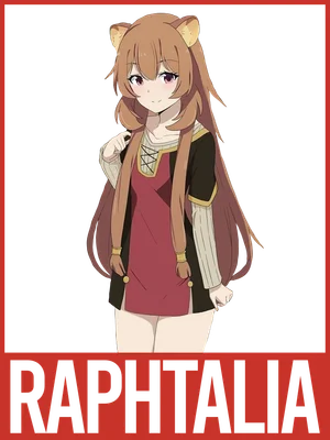 Hình ảnh Raphtalia, nhân vật anime với mái tóc nâu dài, tai cáo và trang phục đỏ đen.