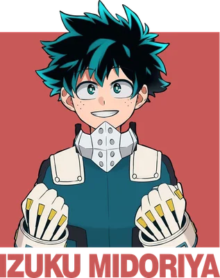 Hình vẽ Izuku Midoriya, nhân vật anime, cười tươi, đeo mặt nạ, trang phục anh hùng
