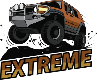 Hình vẽ xe địa hình off-road màu cam đang nhảy trên nền xám, chữ "EXTREME" bên dưới.