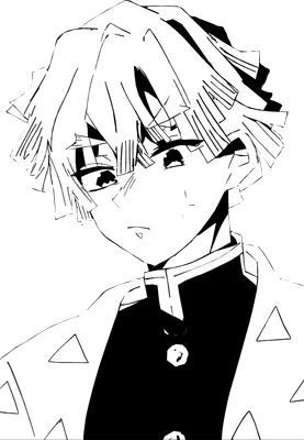 Hình ảnh Zenitsu Agatsuma từ anime Demon Slayer, vẽ theo phong cách đen trắng đơn giản.