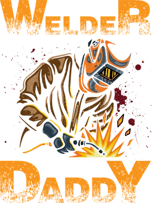 Hình minh họa thợ hàn đang làm việc với dòng chữ Future Welder Like My Daddy phong cách graphic