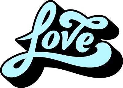 Chữ 'Love' viết tay cách điệu màu xanh mint trên nền đen, có bóng đổ, trên nền xám.