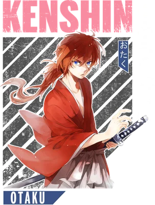 Hình ảnh Kenshin Himura trong anime Rurouni Kenshin, mặc kimono đỏ, cầm kiếm.