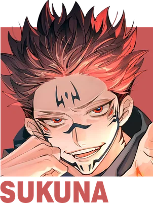 Hình ảnh Ryomen Sukuna từ Jujutsu Kaisen với đôi mắt đỏ rực và nụ cười nham hiểm, có hình xăm trên mặt.