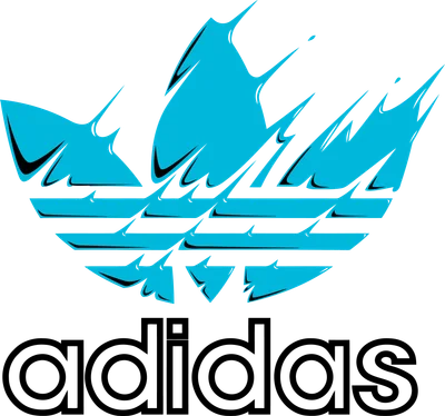Logo Adidas cách điệu màu xanh dương với các nét vẽ phóng khoáng, trên nền xám.