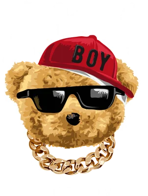 Hình ảnh gấu bông hoạt hình phong cách hiphop đội mũ lưỡi trai đỏ, đeo kính râm đen và dây chuyền vàng, với chữ AKA và LEGENDS.
