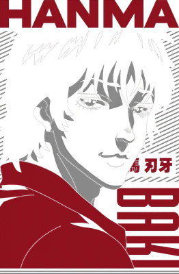Chân dung nhân vật Baki Hanma từ bộ anime Baki với tông màu đỏ xám