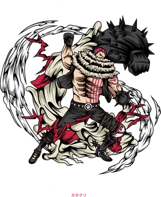 Hình minh họa Charlotte Katakuri từ One Piece với nắm đấm Mochi khổng lồ, phong cách anime.