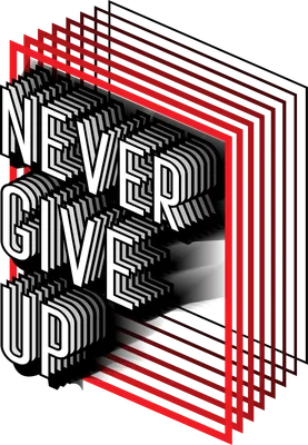 Thiết kế typography Never Give Up hiệu ứng 3D với các khung hình chữ nhật đỏ lồng nhau