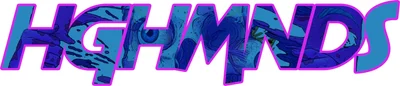 Chữ Highminds với hiệu ứng graffiti, nền màu xanh dương và tím, viền hồng neon.