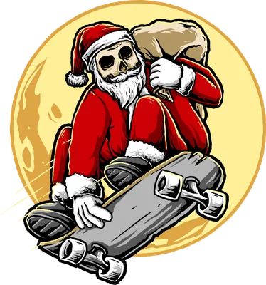 Hình minh họa ông già Noel đầu lâu đang trượt ván phong cách đường phố