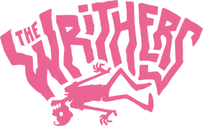 Logo màu hồng neon chữ 'The Smothers' với hình người xương gầy guộc bên dưới, trên nền xám.