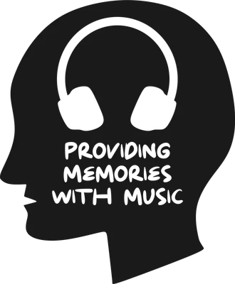Hình ảnh silhouette đầu người với tai nghe và dòng chữ 'Providing Memories With Music'