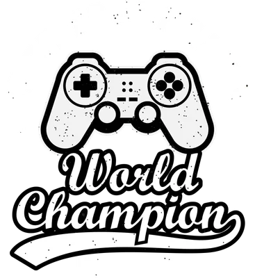 Hình ảnh tay cầm chơi game với chữ 'Super Tournament World Champion Gamer' phong cách vintage.