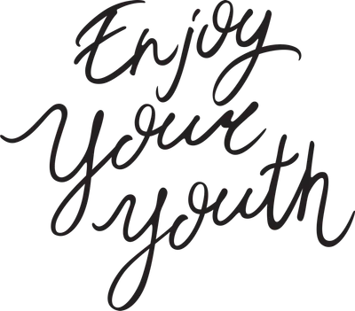 Chữ viết tay tiếng Anh 'Enjoy Your Youth' màu đen trên nền xám.