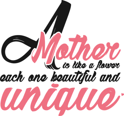Hình ảnh chữ "A Mother is like a flower, each one beautiful and unique" màu hồng và đen trên nền xám.