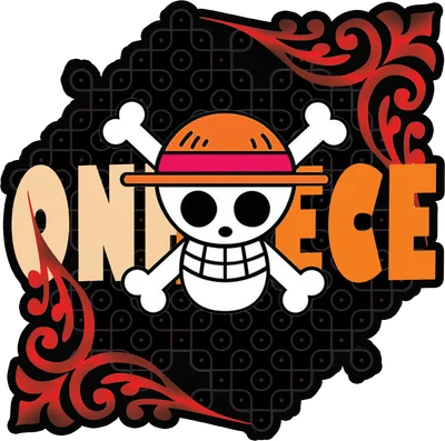 Logo One Piece với hình ảnh mũ rơm, xương chéo và chữ 'ONE PIECE' nổi bật.