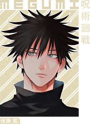 Chân dung nhân vật Fushiguro Megumi từ anime/manga Jujutsu Kaisen, tóc đen, mắt xanh, biểu cảm trầm tư.