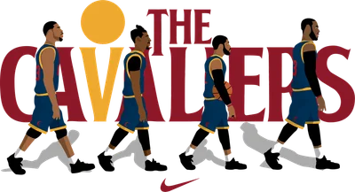 Hình minh họa đội hình The Cavaliers với các cầu thủ bước đi trên nền xám, chữ The Cavaliers lớn phía sau.