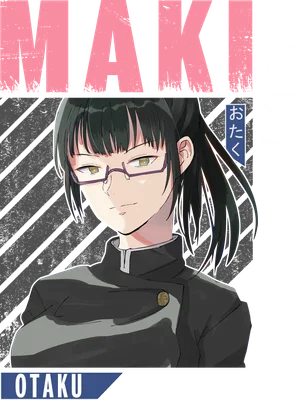Hình ảnh nhân vật nữ Maki Zenin trong anime Jujutsu Kaisen, đeo kính, tóc đen buộc đuôi ngựa, mặc đồng phục.
