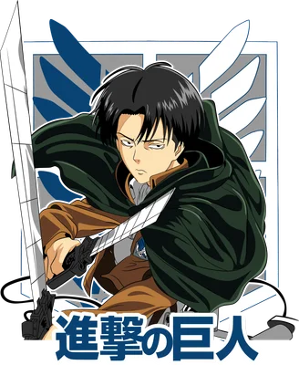 Levi Ackerman cầm kiếm với biểu tượng Quân Trinh Sát trong Attack on Titan
