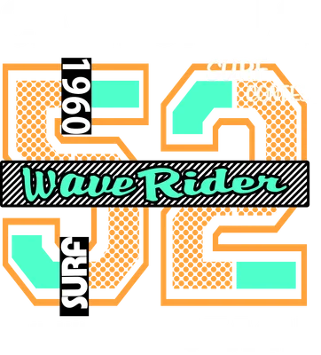 Hình in phong cách retro với chữ CALIFORNIA, 1960, SURF CONTEST, Wave Rider, NEWPORT BEACH trên nền xám, màu cam và xanh mint.