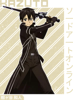 Hình ảnh Kirito, nhân vật chính từ Sword Art Online, cầm kiếm với trang phục đen.