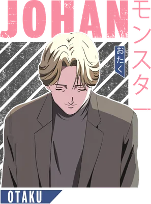 Hình ảnh Johan Liebert, nhân vật anime với mái tóc vàng, mặc áo khoác nâu, nhìn xuống.
