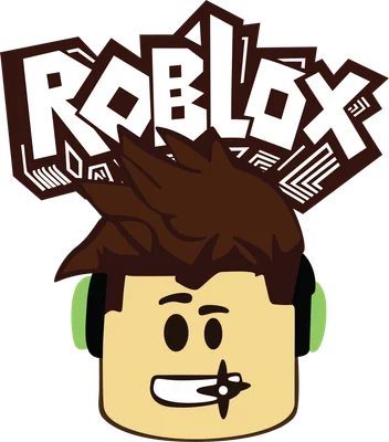 Hình ảnh nhân vật Roblox với tai nghe màu xanh lá, logo Roblox màu trắng nổi bật phía trên đầu.