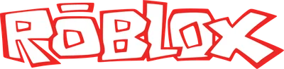 Logo Roblox màu trắng với viền đỏ nổi bật trên nền xám.