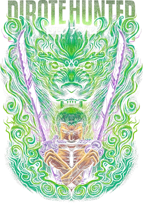 Hình ảnh Roronoa Zoro với rồng xanh lá bao quanh, tay cầm kiếm, phong cách anime.