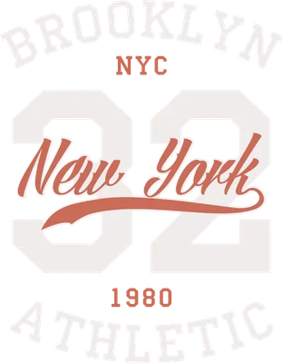 Hình in chữ BROOKLYN NYC 32 New York 1980 ATHLETIC màu trắng và cam trên nền xám, phong cách thể thao cổ điển.