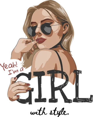Hình minh họa cô gái trẻ sành điệu đeo kính râm, tay chạm môi, chữ 'GIRL with style' bên dưới.