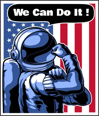 Hình ảnh phi hành gia khoe cơ bắp với khẩu hiệu We Can Do It trên nền cờ Mỹ