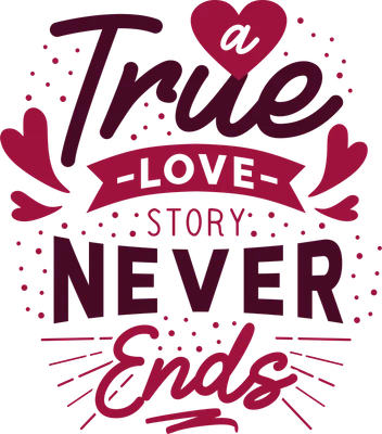 Thiết kế chữ "A True Love Story Never Ends" với trái tim và các chấm bi màu hồng
