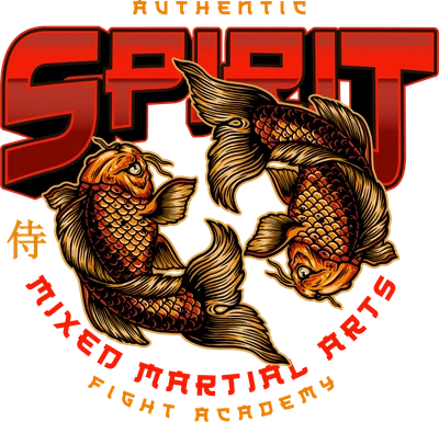 Thiết kế đồ họa cá chép Koi phong cách võ thuật với chữ Spirit và Mixed Martial Arts