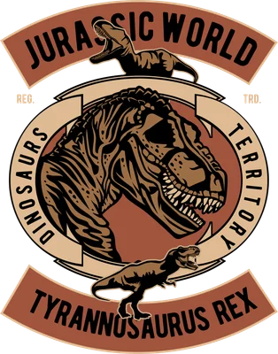 Logo hình khủng long bạo chúa Tyrannosaurus Rex với dòng chữ Jurassic World và Territory