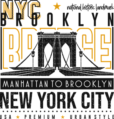 Hình minh họa cầu Brooklyn và chữ NYC, Brooklyn Bridge, New York City với phong cách urban cổ điển.