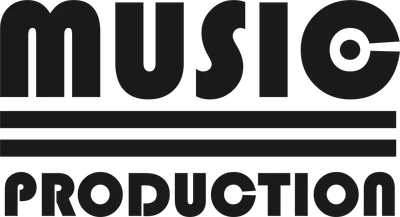 Logo "MUSIC PRODUCTION" với chữ màu đen trên nền xám, có hai đường kẻ ngang.