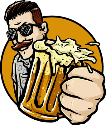 Hình vẽ chàng trai hipster đeo kính râm, ria mép, nâng ly bia đầy bọt