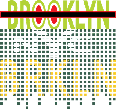 Thiết kế chữ "Brooklyn NYC" với phong cách retro, sử dụng màu xanh lá, trắng, vàng và xám.